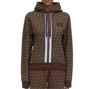 Brown Patterned Hoodie with Red and White Accents BURBERRY XS Use once